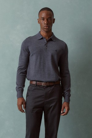 메리노울 로고 폴로 스웨터 (차콜) (BBWTMNF301)