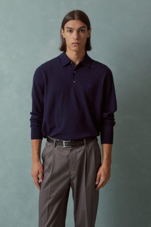 메리노울 로고 폴로 스웨터 (네이비) (BBWTMNF301)