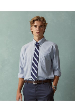 논아이론 폴로버튼다운 스트라이프 드레스셔츠 (라이트블루) (BBTSMMZ502)