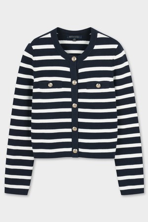 [여성] 스트라이프 크롭 가디건 (네이비) (BBWCWFG101)