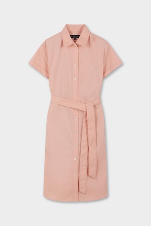 [여성] 벨티드 반팔 셔츠 원피스 (핑크) (BBDZWBG201)