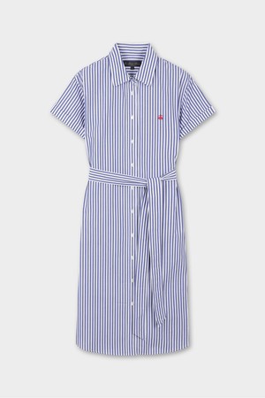 [여성] 벨티드 반팔 셔츠 원피스 스트라이프 (멀티) (BBDZWBG202)