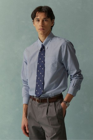 논아이론 폴로버튼다운 스트라이프 드레스셔츠 (블루) (BBTSMFZ502)