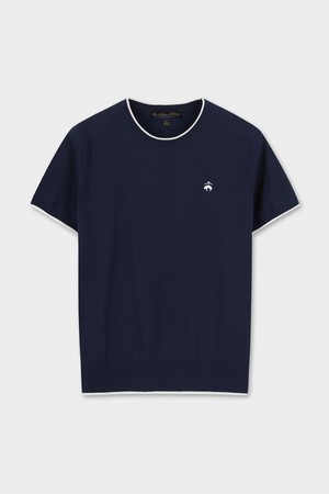 [여성] 코튼 배색 반팔 스웨터 (다크네이비) (BBWRWBG204)