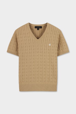 [여성] 케이블 브이넥 반팔 (베이지) (BBWNWBG206)