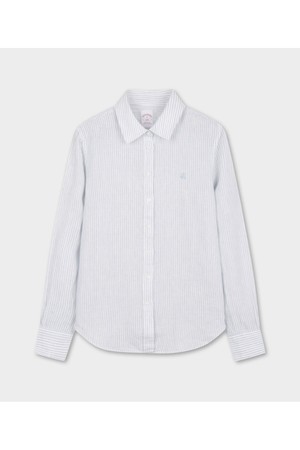 [여성] 린넨 로고 스트라이프 셔츠 (블루) (BBTHWFG202)