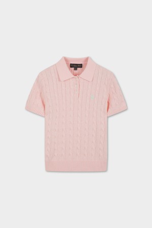 [여성] 코튼 케이블 폴로 반팔 스웨터 (핑크) (BBWTWBG202)