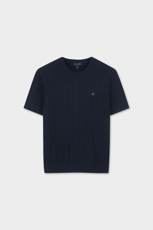 코튼 케이블 크루넥 반팔 스웨터 (다크네이비) (BBWRMBZ203)