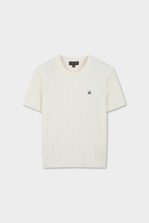 코튼 케이블 크루넥 반팔 스웨터 (화이트) (BBWRMBZ203)