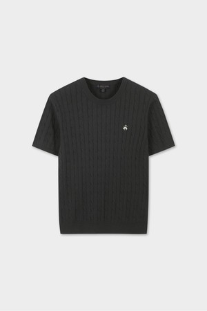 코튼 케이블 크루넥 반팔 스웨터 (차콜) (BBWRMBZ203)