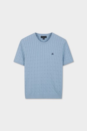 코튼 케이블 크루넥 반팔 스웨터 (라이트블루) (BBWRMBZ203)