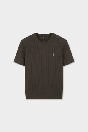 [Online Exclusive] 코튼 케이블 크루넥 반팔 스웨터 (브라운) (BBWRMOG203)