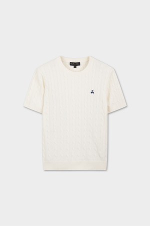 [Online Exclusive] 코튼 케이블 크루넥 반팔 스웨터 (화이트) (BBWRMOG203)