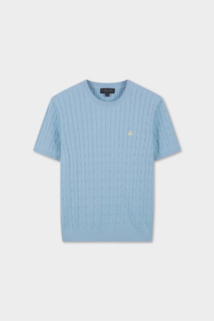 [Online Exclusive] 코튼 케이블 크루넥 반팔 스웨터 (블루) (BBWRMOG203)