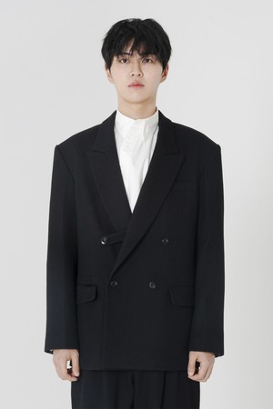 Wool twill double suit Black