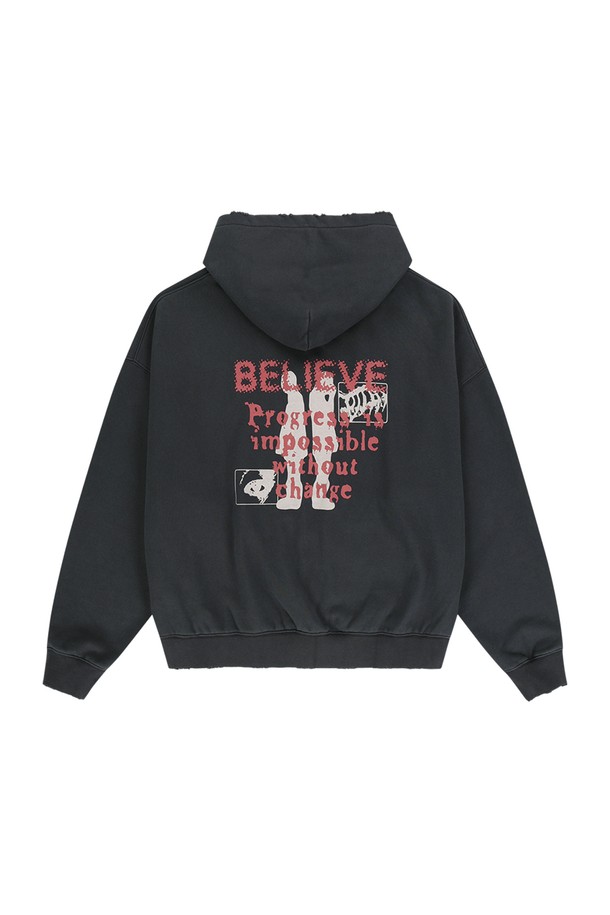 DOMINANT - 긴소매 티셔츠 - [Heavy Cotton]Believe Vintage Bio Washing Hoodie Zip-Up_Charcoal