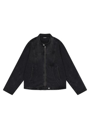 Curved Biker Denim Jacket_Black