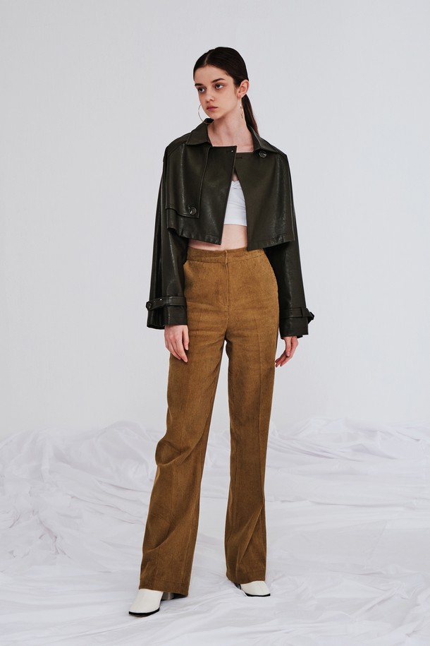 make a toast - 자켓 - [21FW] CROP VEGAN LEATHER JACKET - KHAKI