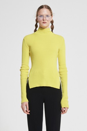 [21FW] Fitted Slit Wool Knit Top - LIME