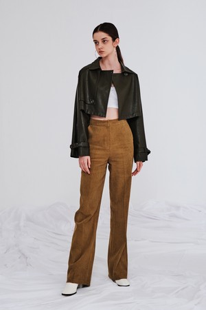 [21FW] CROP VEGAN LEATHER JACKET - KHAKI