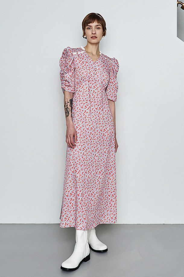 make a toast - 반소매 원피스 - [22SS] FLORAL LONG AND LEAN DRESS - Red flowers