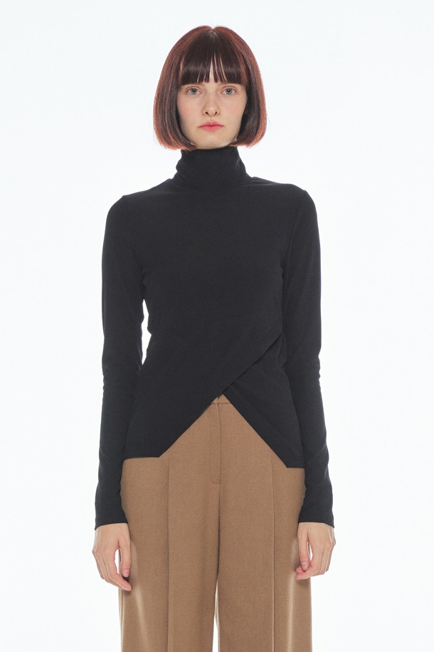 make a toast - 긴소매 티셔츠 - [22FW] Diagonal polo neck T-Shirt - BLACK