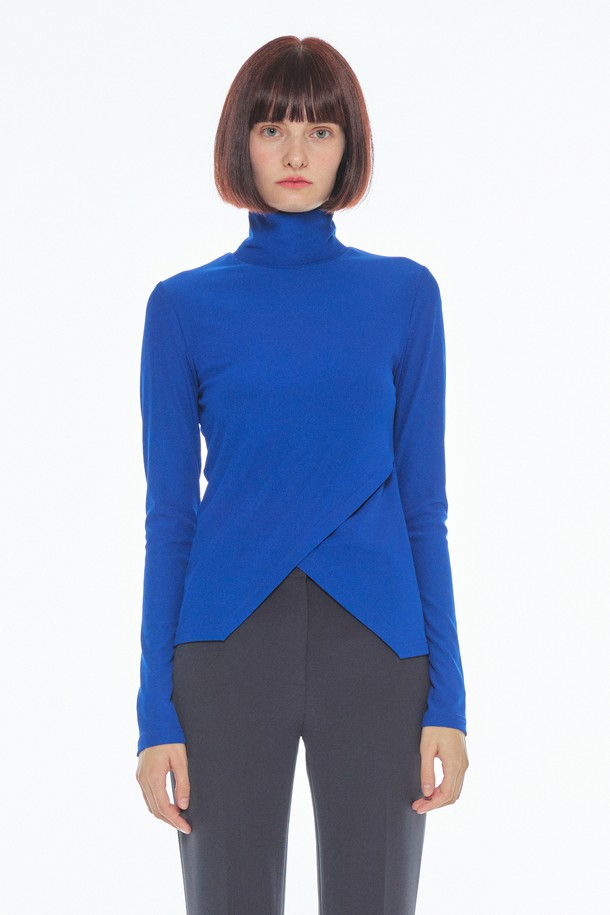 make a toast - 긴소매 티셔츠 - [22FW] Diagonal polo neck T-Shirt - BLUE