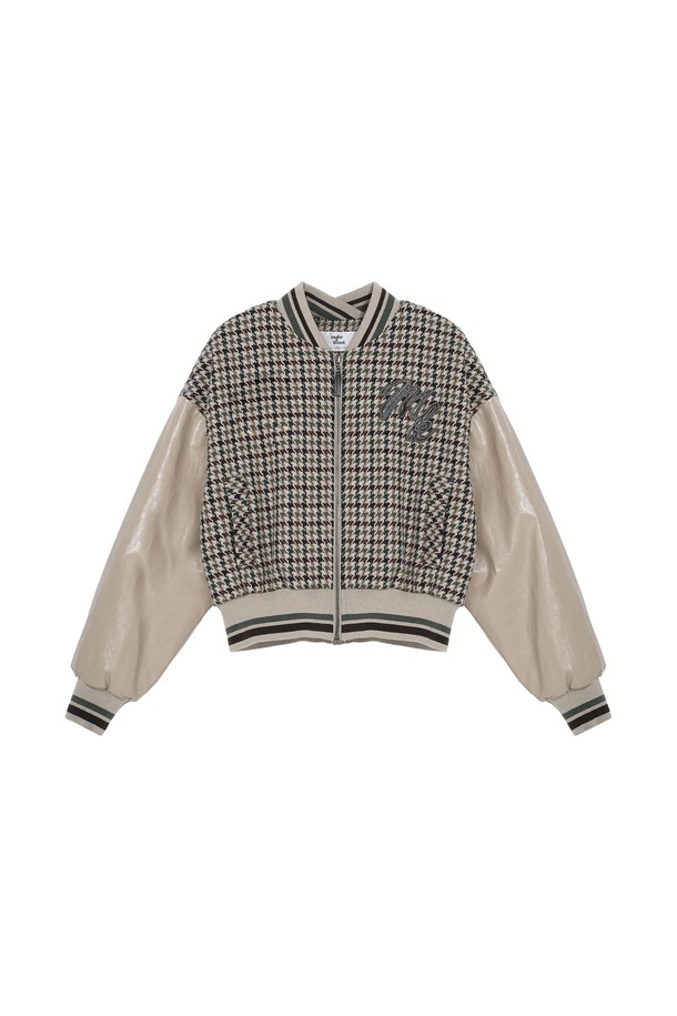 make a toast - 점퍼 - Checkered Leather Stadium Jumper MBBFJP002BE