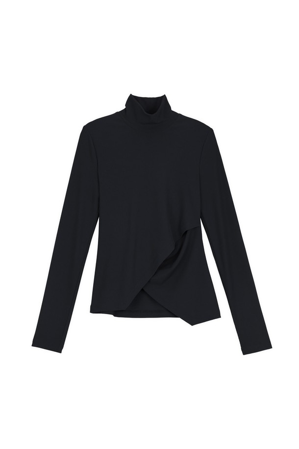 make a toast - 긴소매 티셔츠 - [22FW] Diagonal polo neck T-Shirt - BLACK