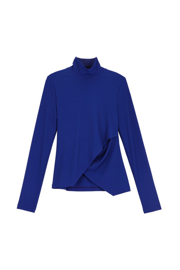 make a toast - 긴소매 티셔츠 - [22FW] Diagonal polo neck T-Shirt - BLUE