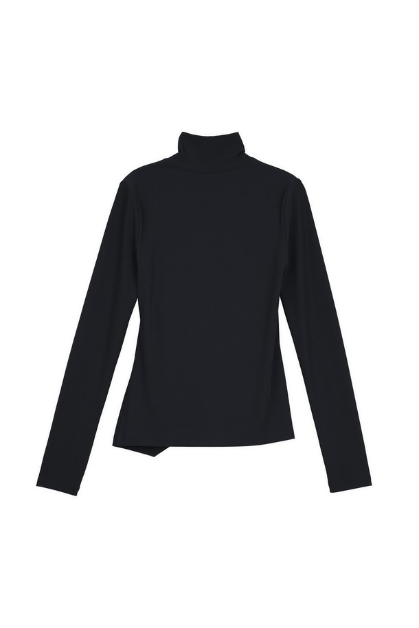 make a toast - 긴소매 티셔츠 - [22FW] Diagonal polo neck T-Shirt - BLACK