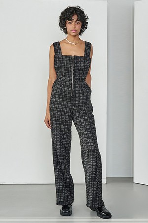 [22SS] TWEED ZIPPED JUMP SUIT - Black