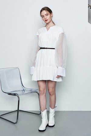 [22SS] SLEEVE SEE THROUGH DRESS - White