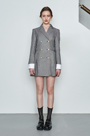 [22SS] HOUND PLEATS JACKET DRESS - Hound Tooth