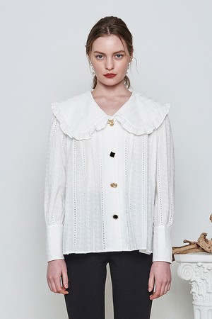 [22SS] BIG COLLAR PUNCHING BLOUSE - White