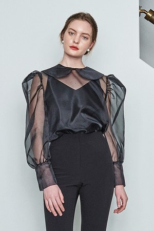 [22SS] SEE THROUGH ROUND COLLAR BLOUSE - Black