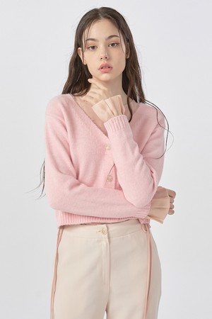 [22FW] Pleated sleeves Detail Cardigan - Pink