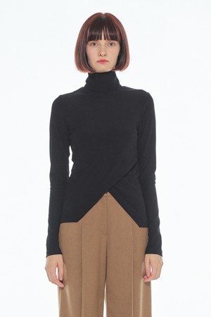 [22FW] Diagonal polo neck T-Shirt - BLACK