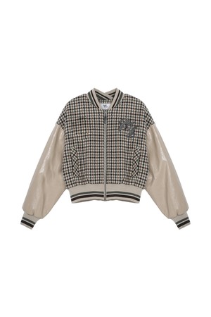 Checkered Leather Stadium Jumper MBBFJP002BE