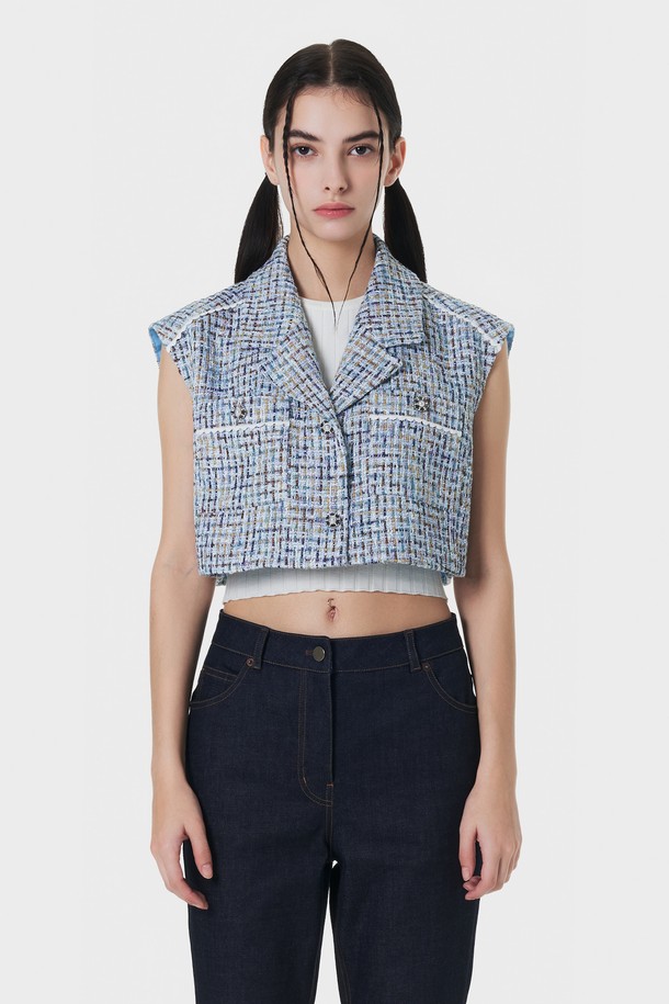 make a toast - 자켓 - Crop Laced Tweed Jacket BLUE MBCSJK001BL