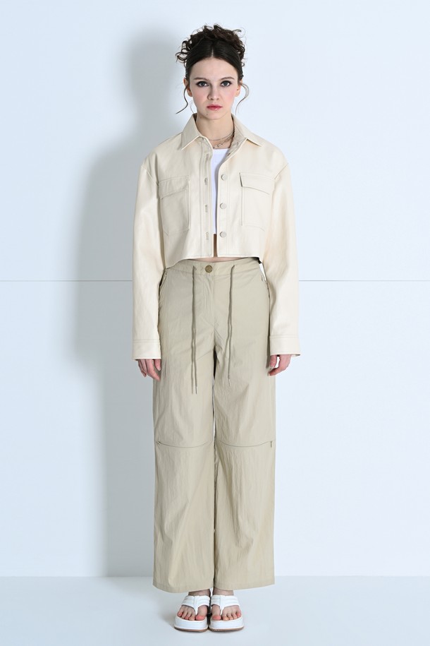 make a toast - 롱/미디팬츠 - Cutout string slim wide pants BEIGE MBCSPA009BE