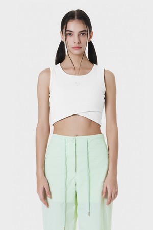 Cropped Cross Wrap Sleeveless Top WHITE MBCSTO004WH