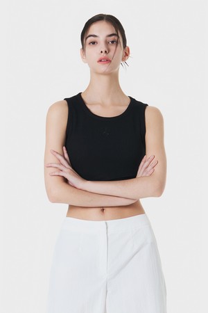 Cropped Cross Wrap Sleeveless Top BLACK MBCSTO004BK