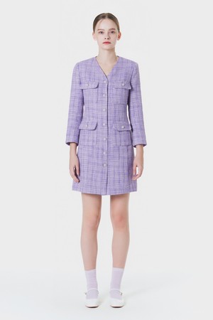 V-Neck tweed Slim Dress LILAC MBCSOP004LC