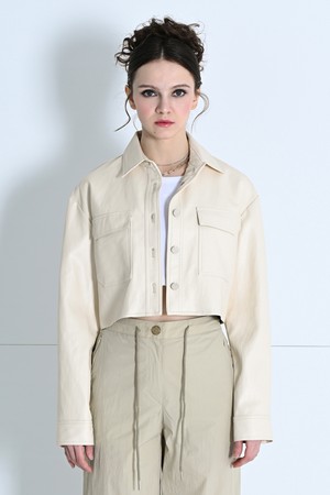 Crop Leather Jacket BEIGE MBCSJK002BE