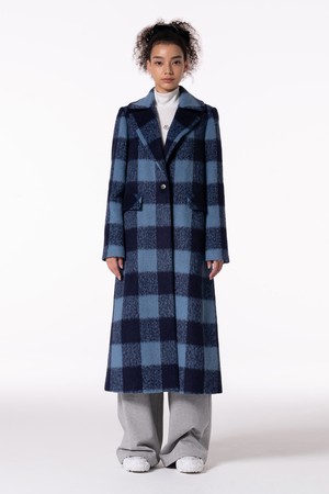 Simple chic maxi check coat MBCFCT002BL