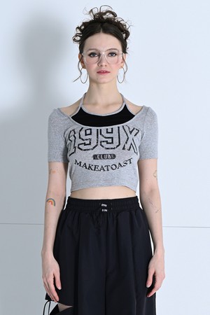 [24SS] Strap Printed Crop T-Shirt GRAY MBDSTO003GR