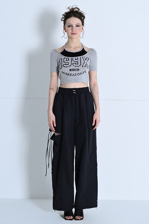 [24SS] Cutout One-Tuck Banding Wide Pants BLACK MBDSPA001BK