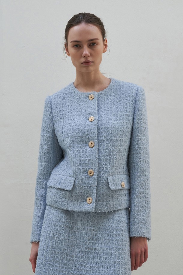 BY GINGER - 자켓 - [22SS]Classic crop tweed jacket - sky blue																						