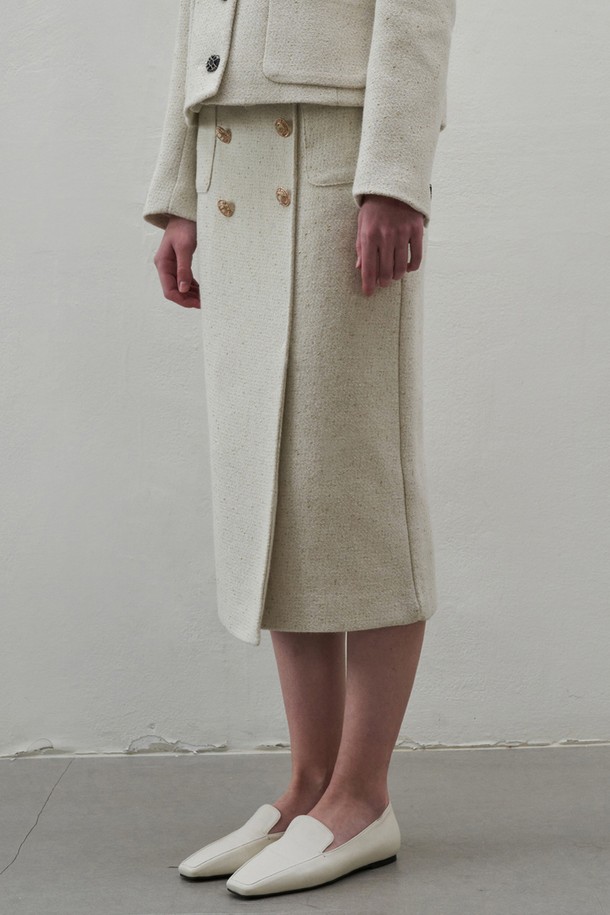 BY GINGER - 미디스커트 - [22SS]Wool pocket tweed skirt - ivory																																																																																																																										